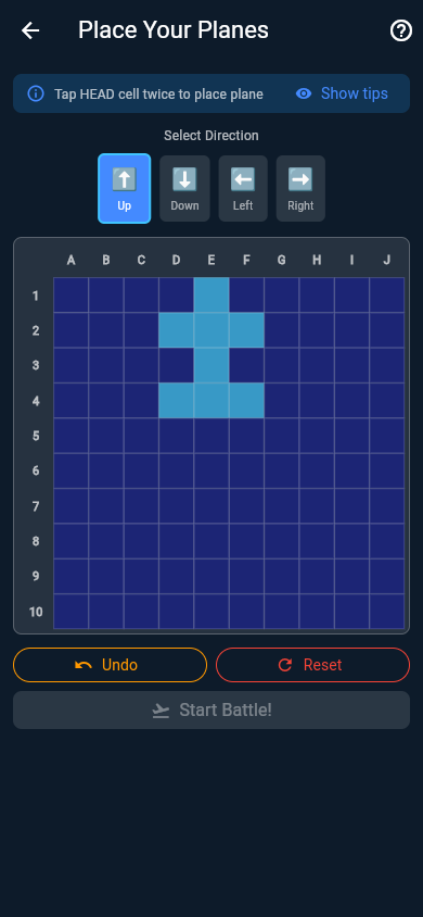 Plane placement screen